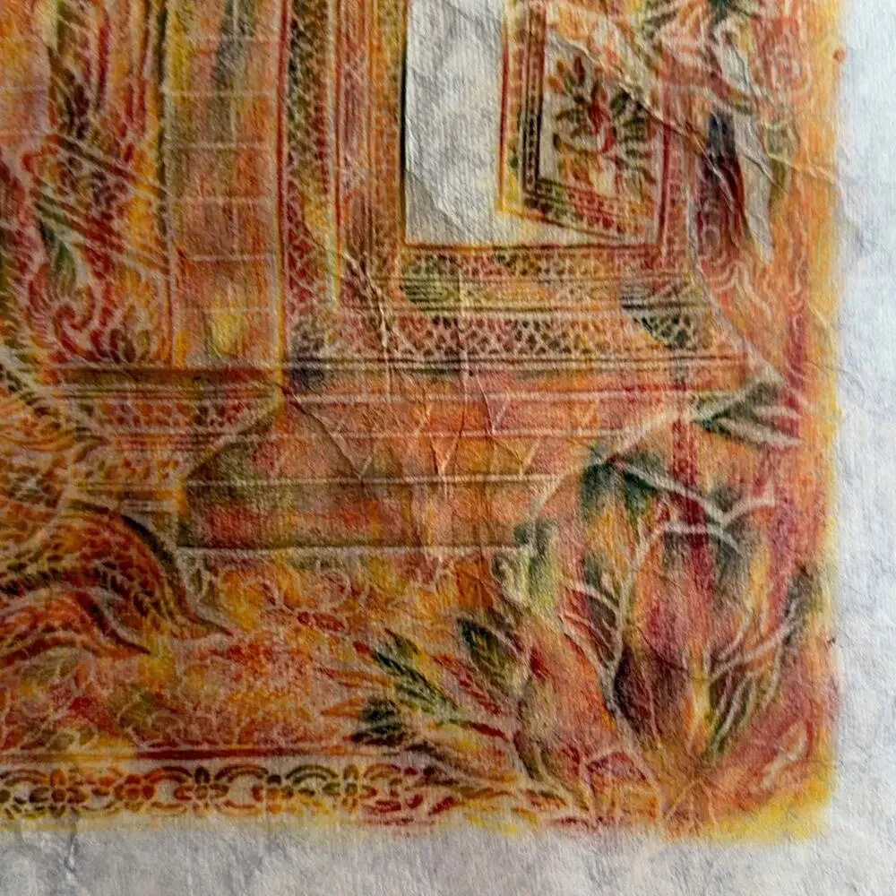 Vintage Thai Temple Rubbing Handmade Paper Wall Art 21x22 Unframed